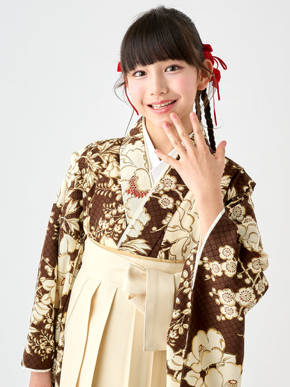 【応援プライス】小学生 卒業袴 レンタル 女の子｜疋田に華づくし ブラウン C0003｜フルセット