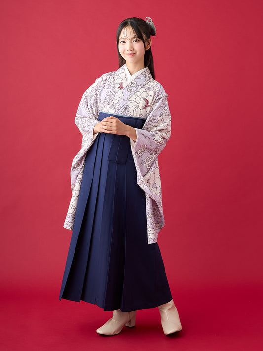 【応援プライス】小学生 卒業袴 レンタル 女の子|疋田に華づくし ラベンダー C0004|フルセット