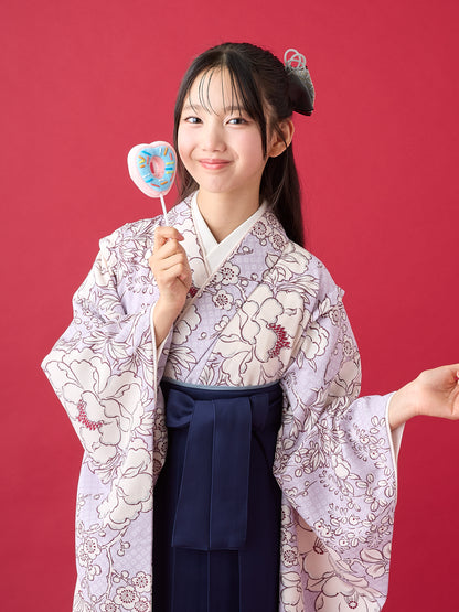 【応援プライス】小学生 卒業袴 レンタル 女の子｜疋田に華づくし ラベンダー C0004｜フルセット
