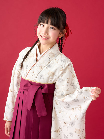 【応援プライス】小学生 卒業袴 レンタル 女の子｜マーガレット更紗 ベージュ C0005｜フルセット
