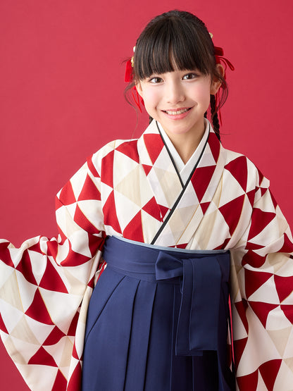 【応援プライス】小学生 卒業袴 レンタル 女の子｜ウロコ 赤 C0007｜フルセット