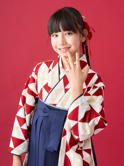 【応援プライス】小学生 卒業袴 レンタル 女の子｜ウロコ 赤 C0007｜フルセット