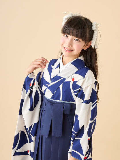小学生 卒業袴 レンタル 女の子｜シルエット鶴 紺 C0012｜フルセット
