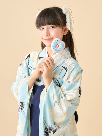 小学生 卒業袴 レンタル 女の子｜梅鶴 水色 C0018｜フルセット