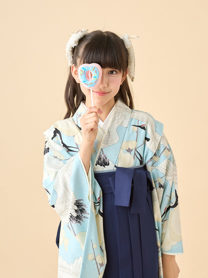 小学生 卒業袴 レンタル 女の子｜梅鶴 水色 C0018｜フルセット