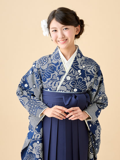 【応援プライス】小学生 卒業袴 レンタル 女の子｜疋田梅松 紺 C0023｜フルセット