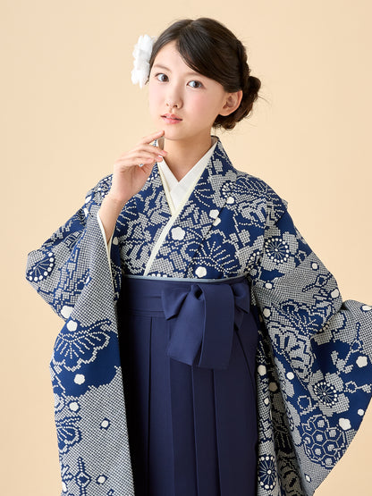 【応援プライス】小学生 卒業袴 レンタル 女の子｜疋田梅松 紺 C0023｜フルセット