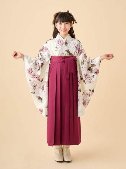 小学生 卒業袴 レンタル 女の子｜絣芍薬 アンティークローズ C0024｜フルセット