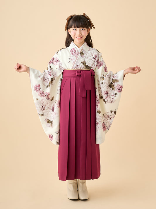 小学生 卒業袴 レンタル 女の子|絣芍薬 アンティークローズ C0024|フルセット