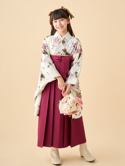 小学生 卒業袴 レンタル 女の子｜絣芍薬 アンティークローズ C0024｜フルセット