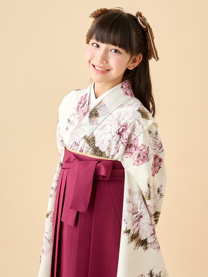 小学生 卒業袴 レンタル 女の子｜絣芍薬 アンティークローズ C0024｜フルセット