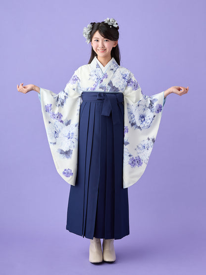 小学生 卒業袴 レンタル 女の子｜絣芍薬 スモークブルー C0025｜フルセット