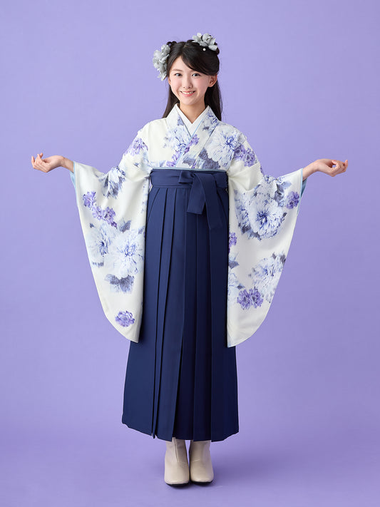小学生 卒業袴 レンタル 女の子｜絣芍薬 スモークブルー C0025｜フルセット