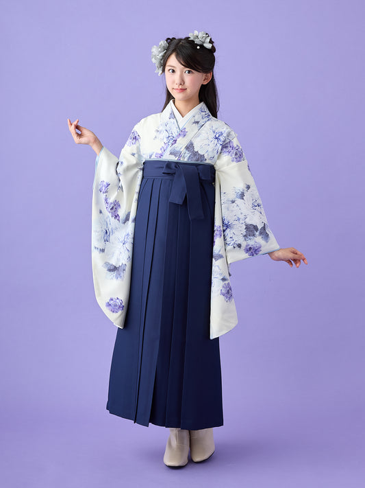 小学生 卒業袴 レンタル 女の子｜絣芍薬 スモークブルー C0025｜フルセット