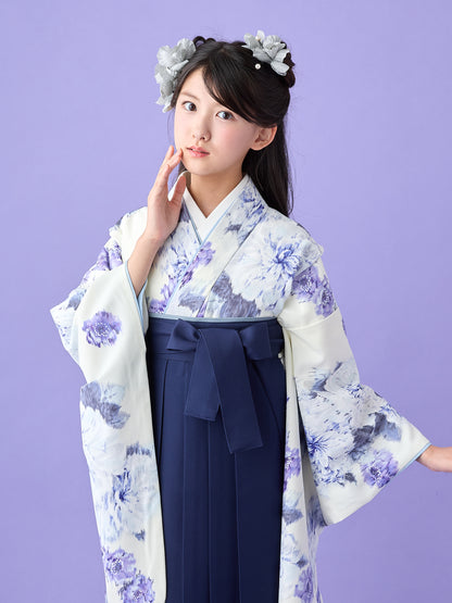 小学生 卒業袴 レンタル 女の子｜絣芍薬 スモークブルー C0025｜フルセット