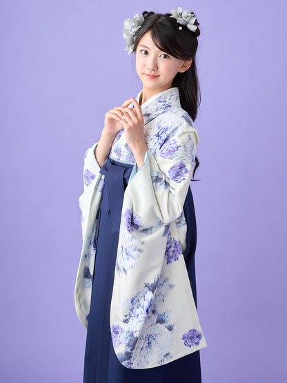小学生 卒業袴 レンタル 女の子｜絣芍薬 スモークブルー C0025｜フルセット