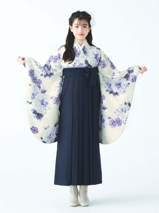 C0025 絣芍薬/スモークブルー 【小学生卒業式袴レンタル】