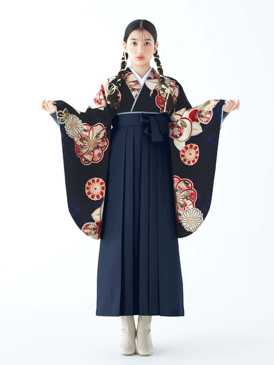 C0026 たちばなとねじり梅/紺 【小学生卒業式袴レンタル】