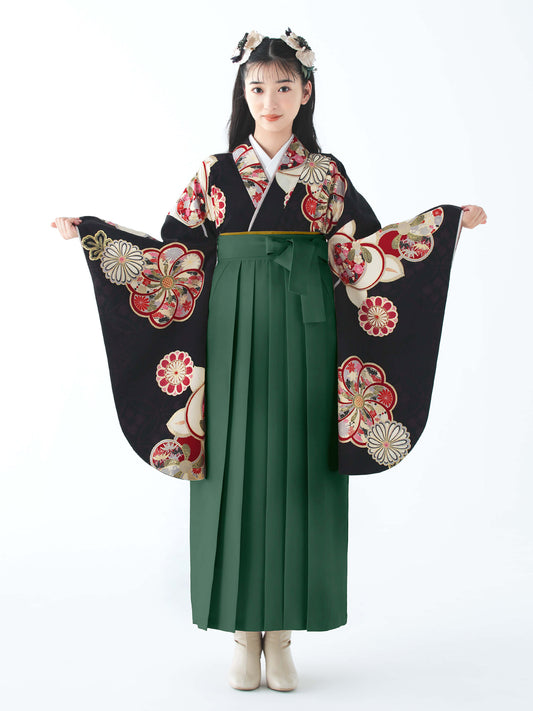 C0027 たちばなとねじり梅/黒 【小学生卒業式袴レンタル】