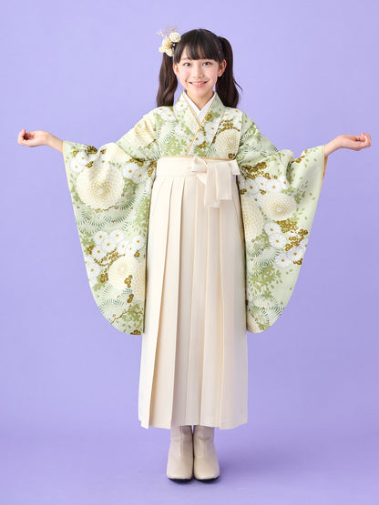 小学生 卒業袴 レンタル｜若葉色 万寿菊 C0029｜女の子 卒業式 袴 古典 モダン