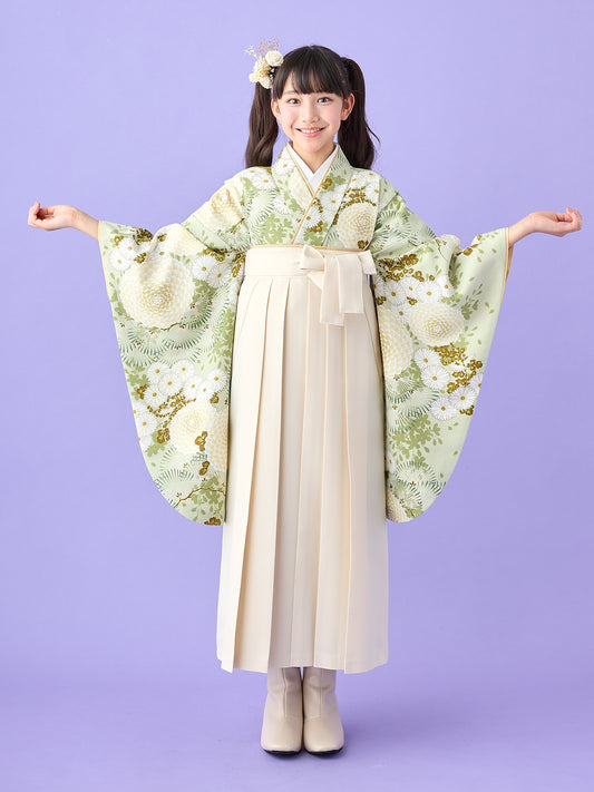 小学生 卒業袴 レンタル|若葉色 万寿菊 C0029|女の子 卒業式 袴 古典 モダン