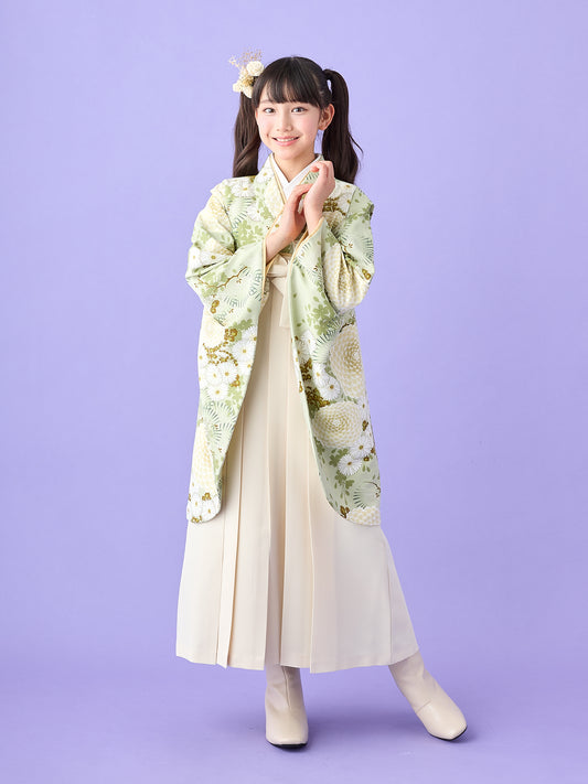小学生 卒業袴 レンタル｜若葉色 万寿菊 C0029｜女の子 卒業式 袴 古典 モダン