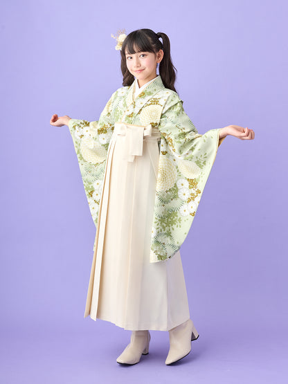 小学生 卒業袴 レンタル｜若葉色 万寿菊 C0029｜女の子 卒業式 袴 古典 モダン