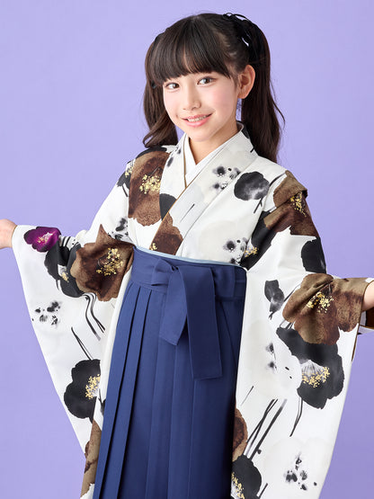 小学生 卒業袴 レンタル｜ウォーターカラー オフ×ブラウン C0033｜女の子 卒業式 袴　2026新作