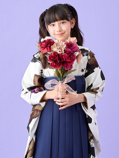 小学生 卒業袴 レンタル｜ウォーターカラー オフ×ブラウン C0033｜女の子 卒業式 袴　2026新作