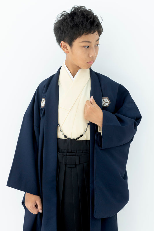 D1004　亀甲に矢絣/紺×黒　【小学生男の子卒業式袴レンタル】
