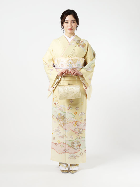 L0001/吉祥小花/黄色 | 訪問着レンタル