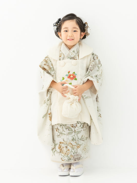 S0308 ロココ花/クリーム 【七五三着物レンタル】