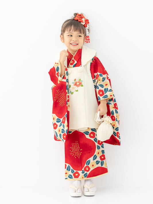 S0312 大梅に椿/赤 【七五三着物レンタル】