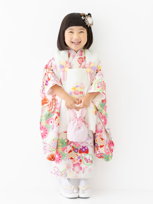 S0316 まり/白 【七五三着物レンタル】