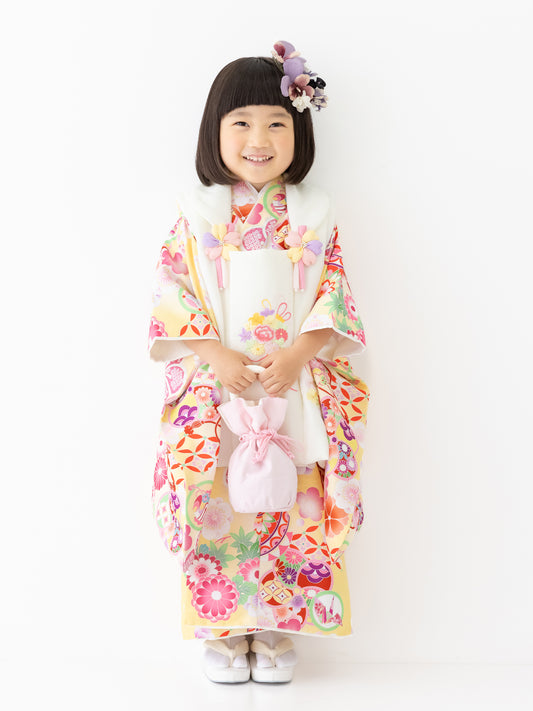 S0317 まり/黄色 【七五三着物レンタル】