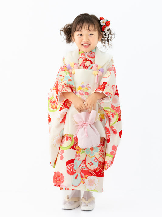 S0320 ねじり梅/赤 【七五三着物レンタル】