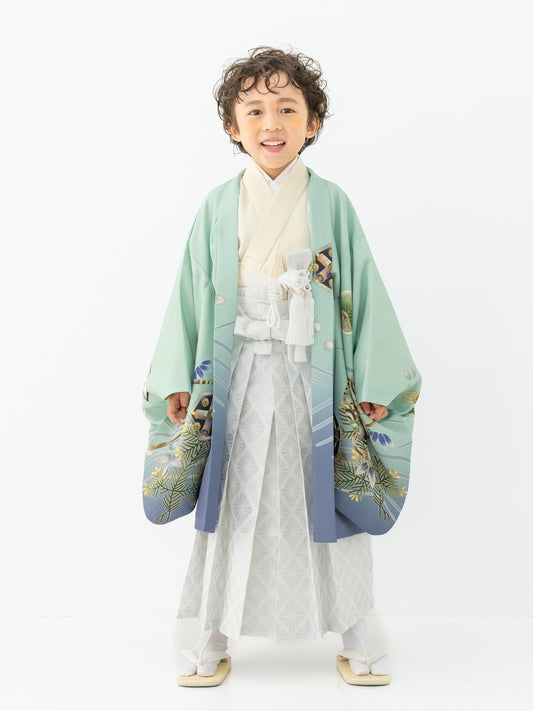 S0511 鷹に波/ヒワ 【七五三着物レンタル】