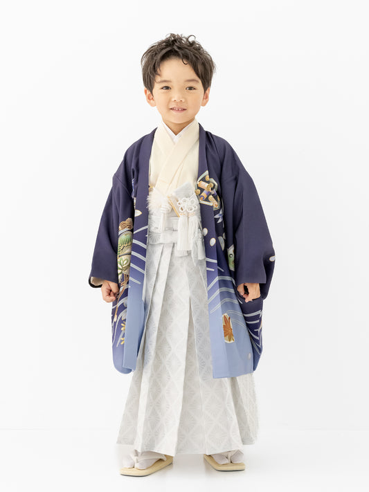 S0517 兜に波/紺 【七五三着物レンタル】