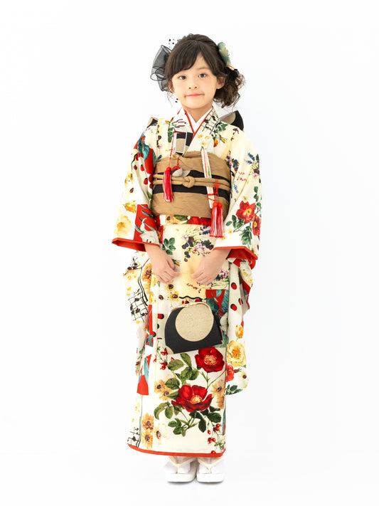 S0707 パッチワーク/赤 【七五三着物レンタル】