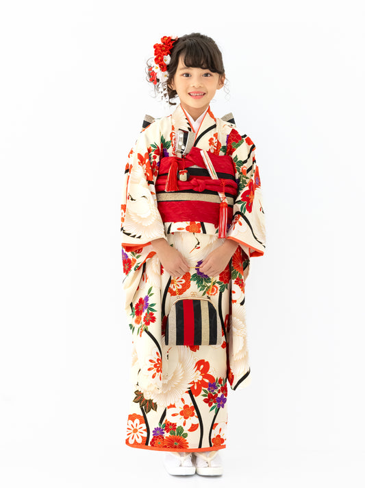 S0708 たてわく鶴/オフ 【七五三着物レンタル】