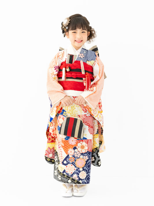 S0710 辻が花/紺 【七五三着物レンタル】