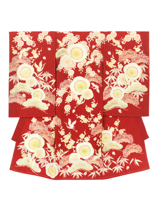 T0004/松竹梅/紅【お宮参り着物レンタル】