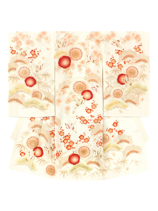 T0005/松竹梅/きなり(ベージュ)【お宮参り着物レンタル】