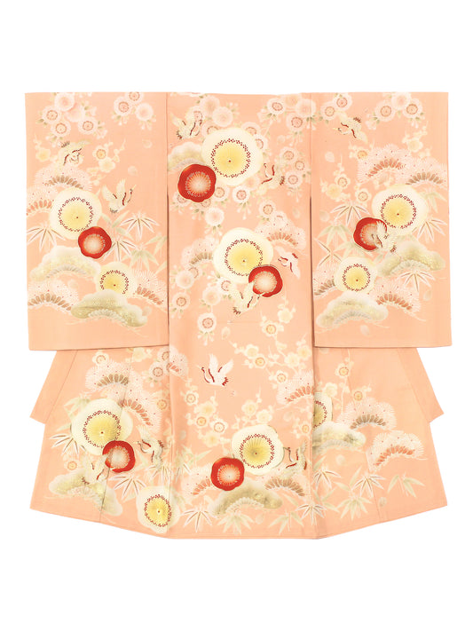 T0006/松竹梅/珊瑚色(ピンク)【お宮参り着物レンタル】