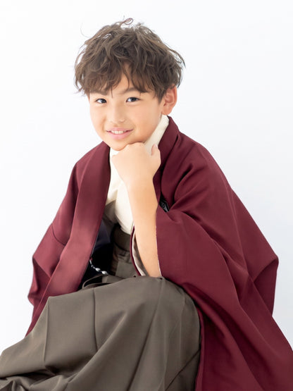 D1002be　亀甲に矢絣/エンジ×ベージュ　【小学生男の子卒業式袴レンタル】