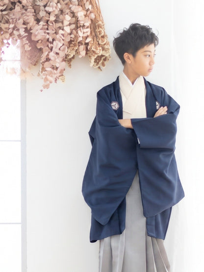 D1004gla　亀甲に矢絣/紺×グレー 　【小学生男の子卒業式袴レンタル】