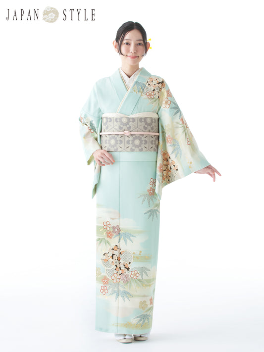 訪問着レンタル｜着物・入学式・卒業式 ｜ねじり梅/水色/L0018