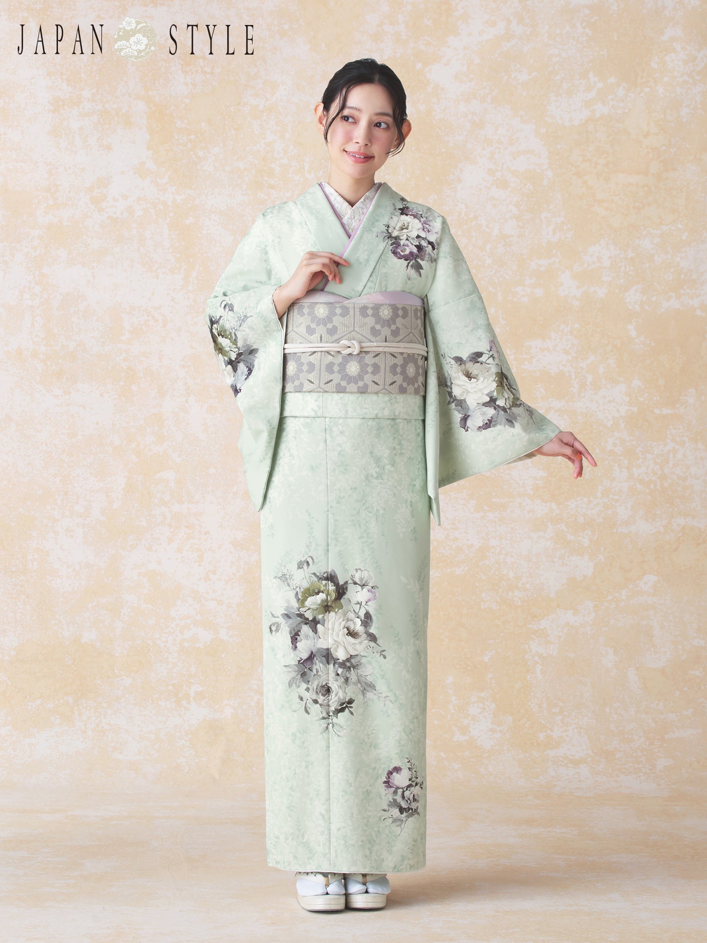 訪問着レンタル｜着物・入学式・卒業式 ｜洋花/ミント/L0025