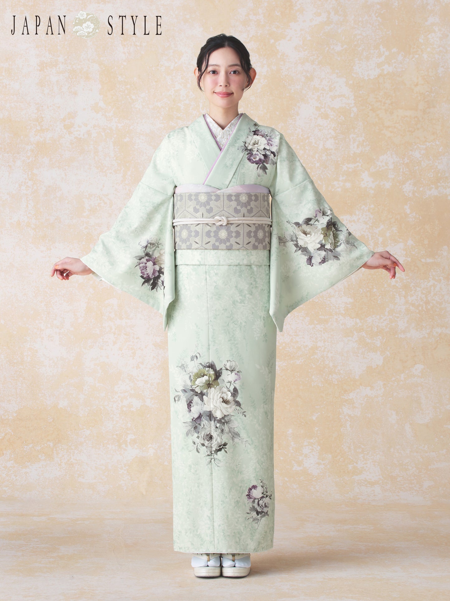 訪問着レンタル｜着物・入学式・卒業式 ｜洋花/ミント/L0025