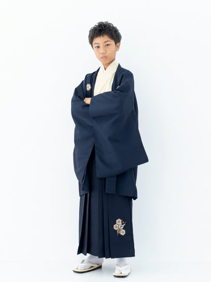 D1004nv　亀甲に矢絣/紺×紺　【小学生男の子卒業式袴レンタル】